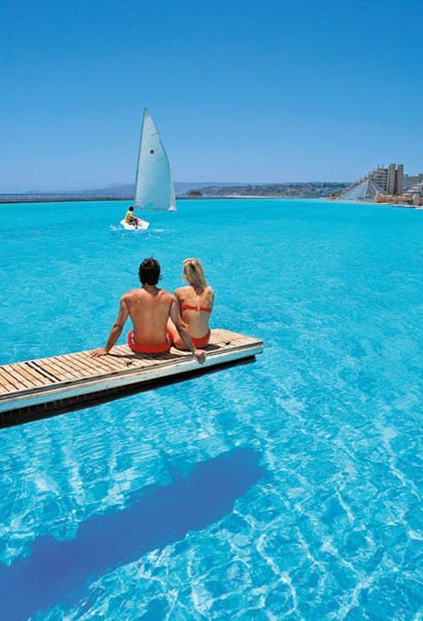 Largest Swimming Pool in the World. Algarrobo, Chile. It covers 20 acres!! Swimm