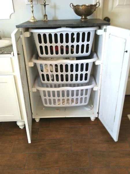 Laundry basket dresser with doors.
