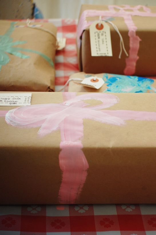 Love this idea. Let the kids paint on bows & ribbons for Christmas gift decor in