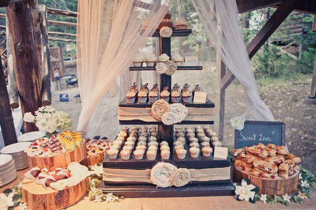 Love this rustic elegant cupcake stand and dessert bar!…too bad I dont still h