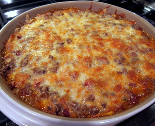 Mexican Casserole 1 pound lean ground beef 1 can Ranch Style beans 1 10-12 ounce