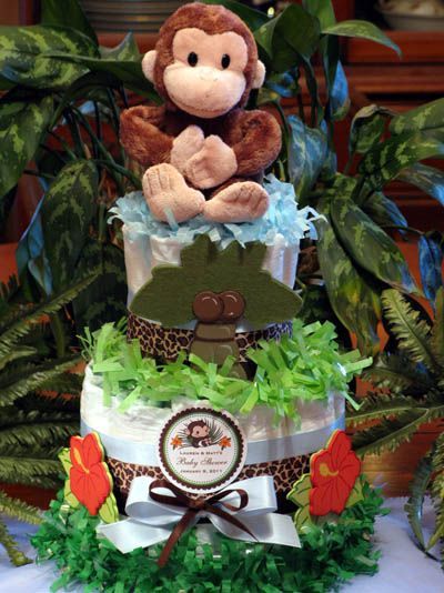 monkey baby shower ideas for boys | LMK Gifts Baby Shower MONKEY diaper cake cen