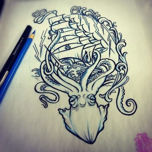 Nautical tattoo. this would make an awesome thigh piece. I already have the merm