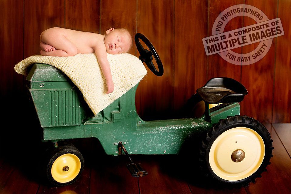 Newborn Baby Boy Pose on Antique John Deere Tractor- THIS IS A COMPOSITE IMAGE C