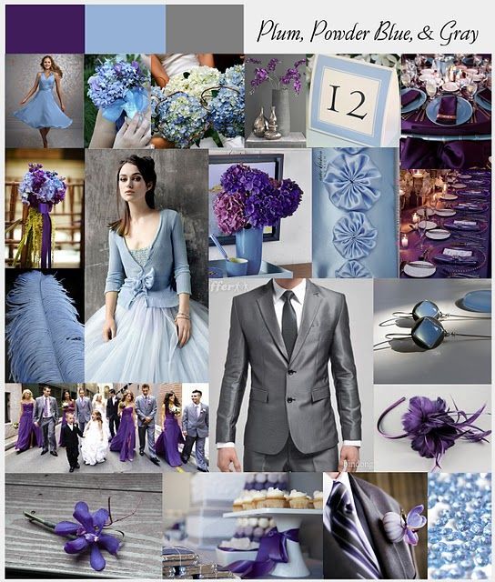 plum, powder blue and grey wedding