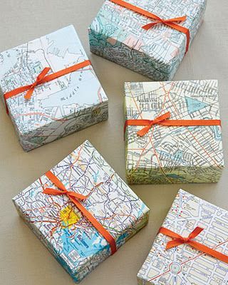 Recycled Wrapping Paper Project Use Maps to wrap the gift your giving. This woul