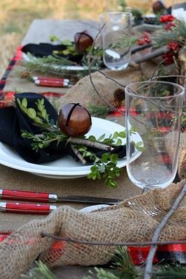 Rustic Winter Wedding Tablecape   … #red #rustic #winter #wedding … https://