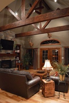Rustic wood moulding looks beautiful against the gray colored walls. | Stylish W