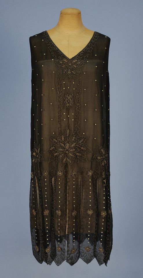 STEEL BEADED FLAPPER DRESS with RHINESTONES, 1920’s