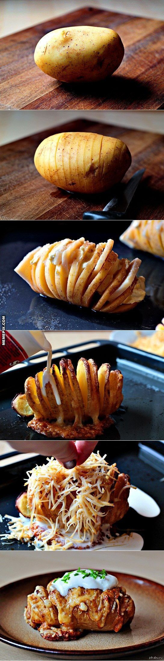 The perfect baked potato. How to make… -rinse and scrub potatoes -cut into thi