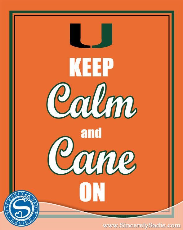 University of Miami Hurricanes Keep Calm and Cane On 8×10 Print. via Etsy.