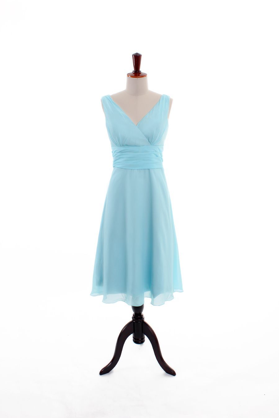 V-neck A-line with ruffle embellishment bridesmaid dress