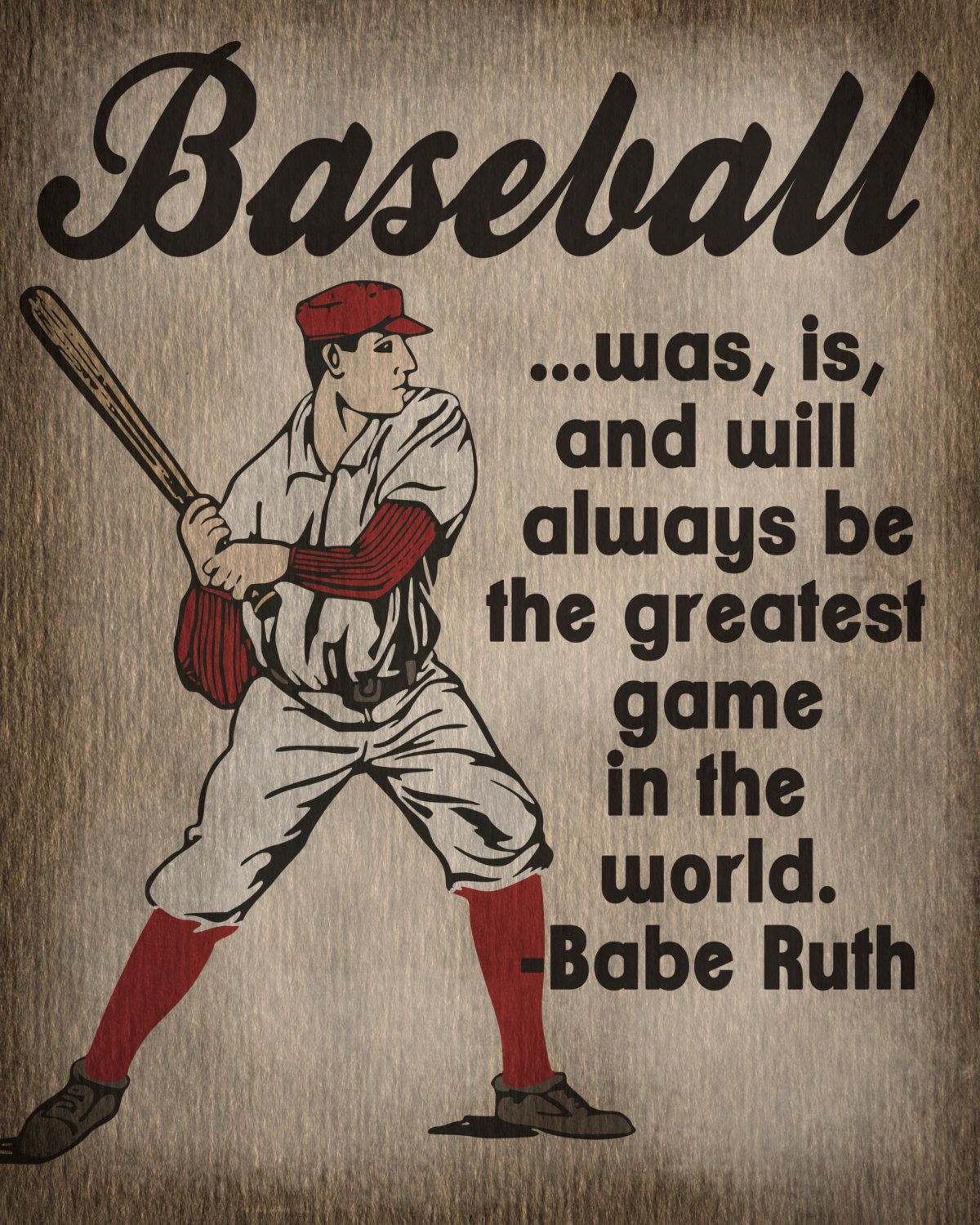 Vintage Baseball Art Print – Kids Baseball Room Decor – Babe Ruth Quote. $12.00,