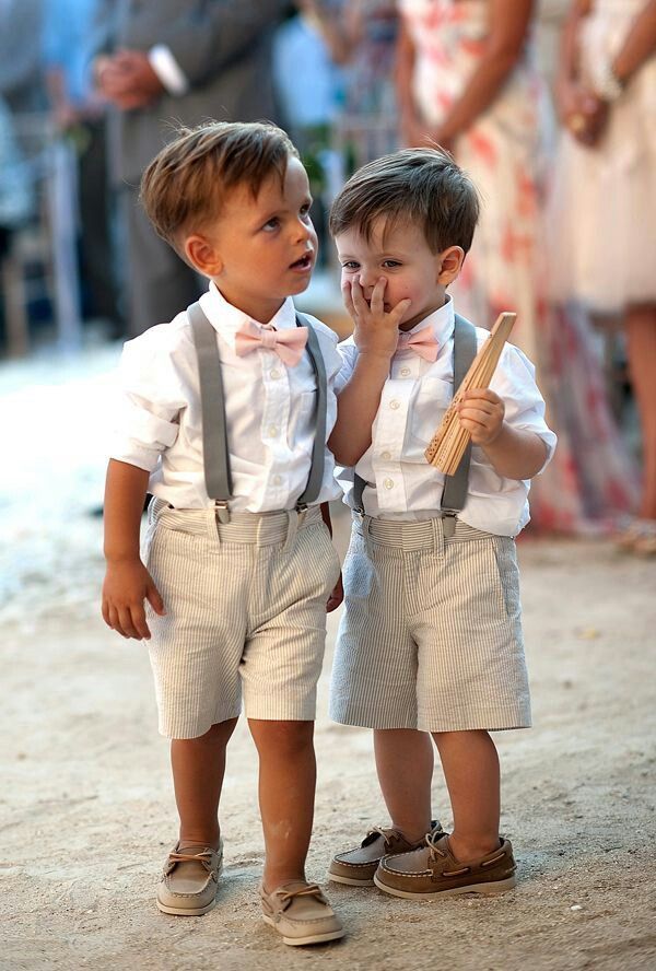 Wedding ring bearers. So cute! Suspenders and linen.