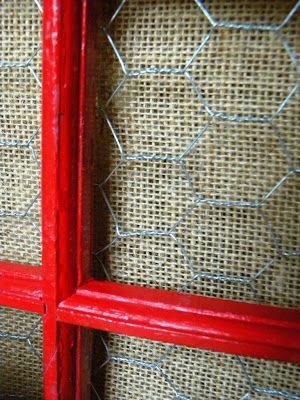 Window Frame with Burlap and Chicken Wire