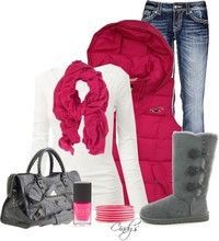 Winter Outfit- love the white and hot pink!