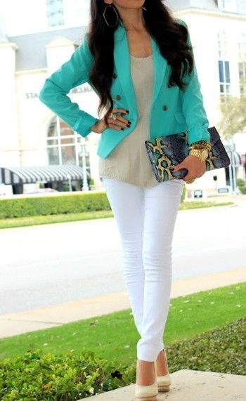 Blazer, white pants, nude heels hmm maybe something like this for Easter!?