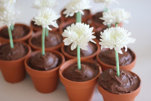 Flowerpot cupcakes with real flowers