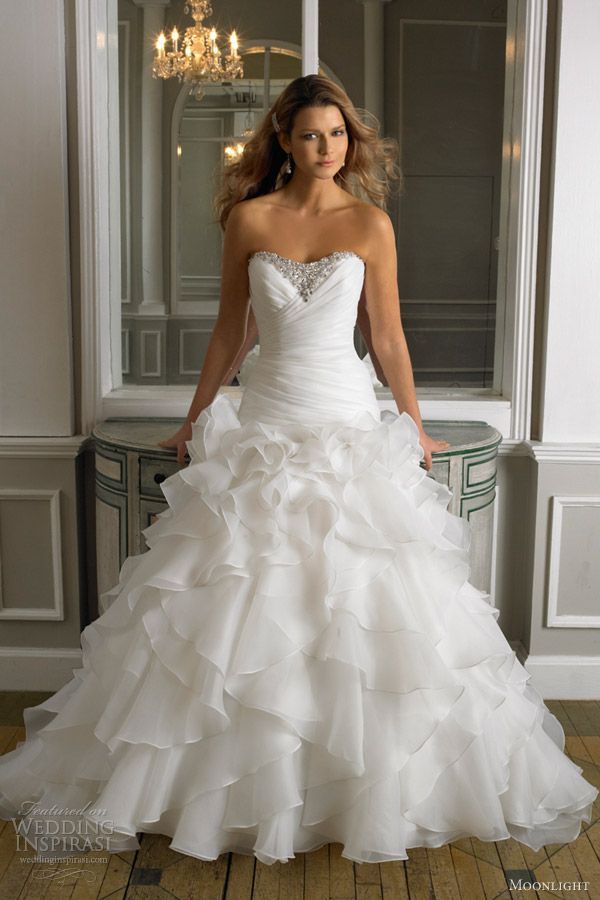 moonlight bridal wedding dresses fall 2012 strapless gown drop waist organza fit