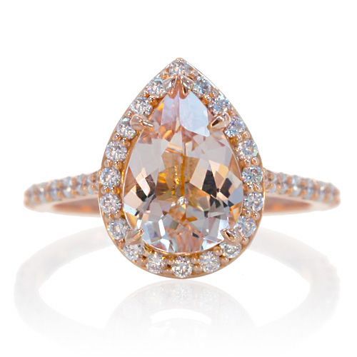Morganite pear 7×10 halo diamond engagement ring rose gold