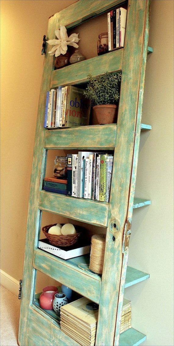 Old door turned into shelf Have NOT seen this before! Love it!