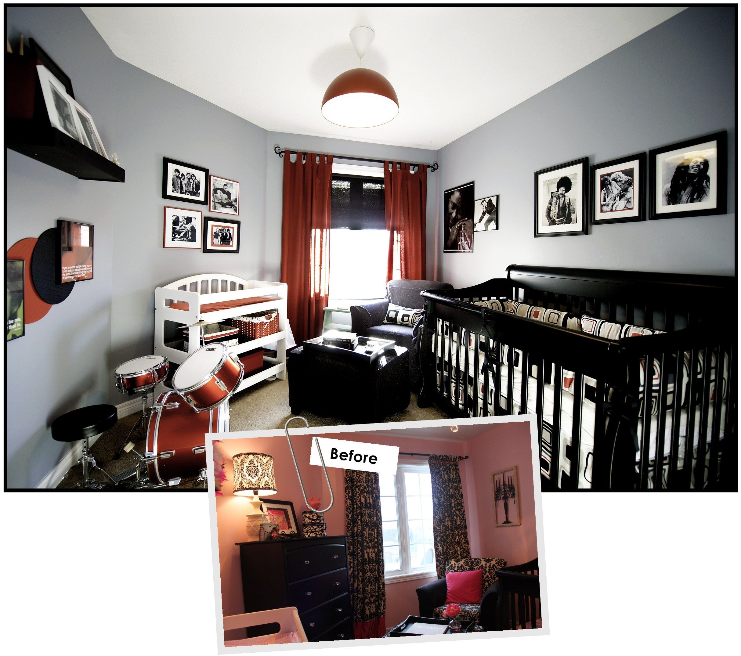 rock star baby room… a little to busy but i like the idea!