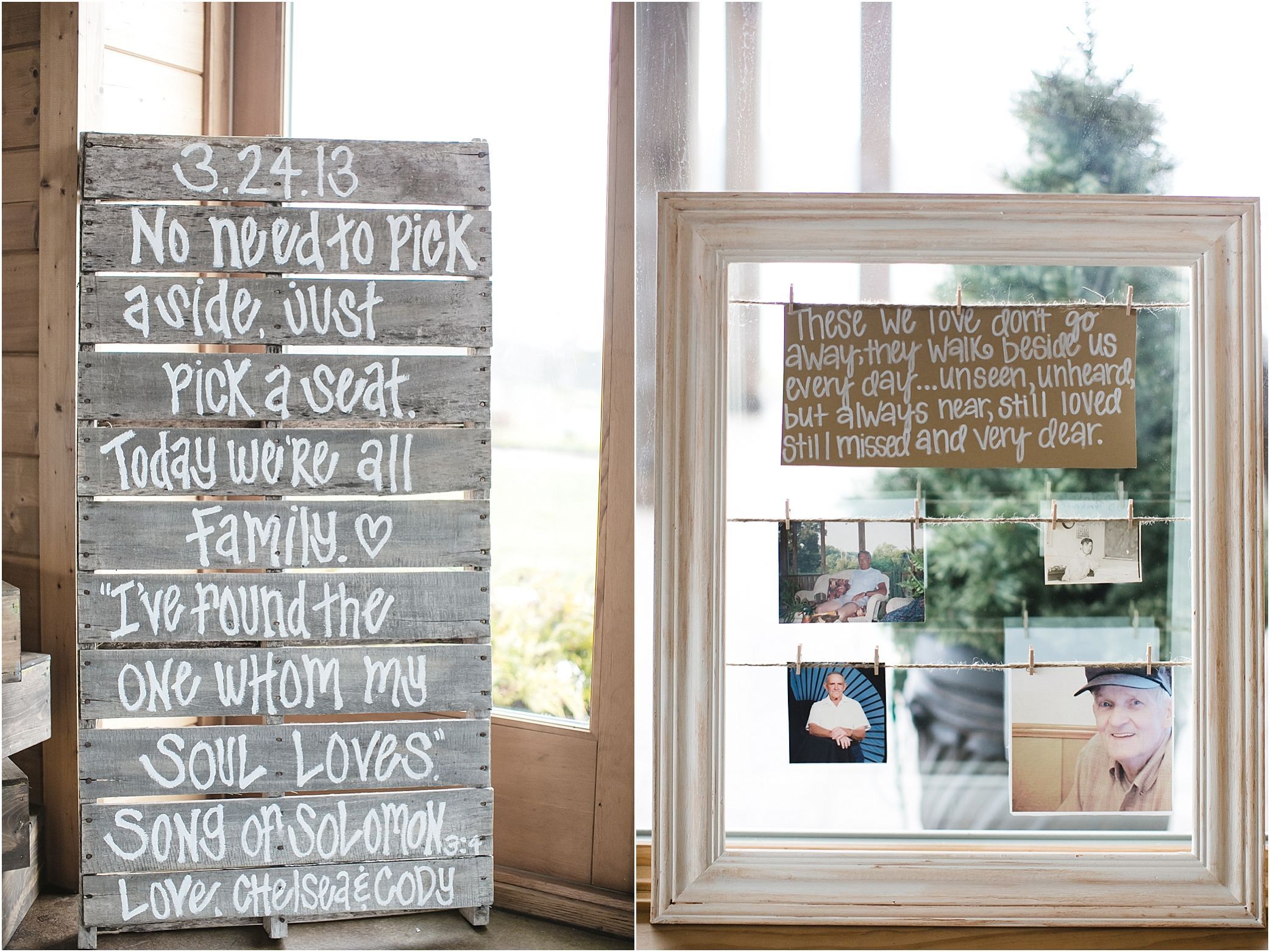 Rustic wedding idea: Write a message or a bible verse on an old pallet and stand
