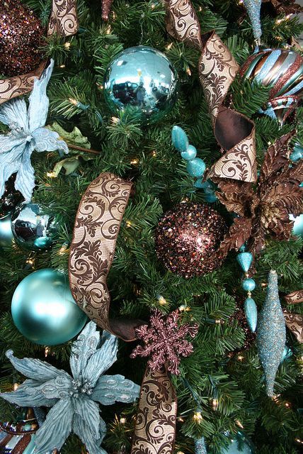 Tiffany Blue  Chocolate Brown Christmas Decorations, via Flickr.