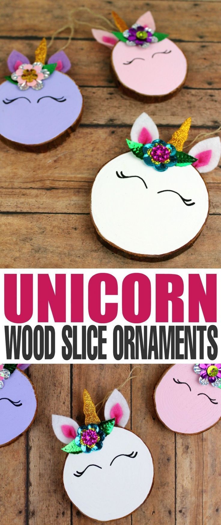 Wood Slice Unicorn Ornaments -   Christmas Wood Crafts Ideas