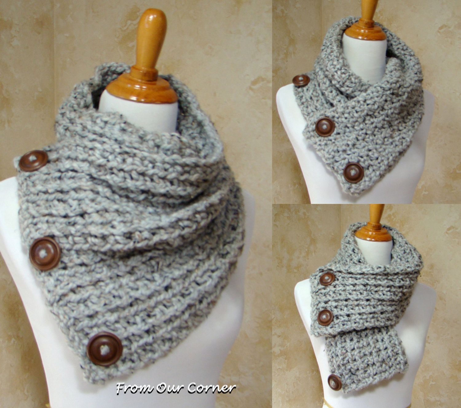 3 Button scarf Grey Tweed Crochet Scarf by My2ShayFromOurCorner, $38.00 Loving e