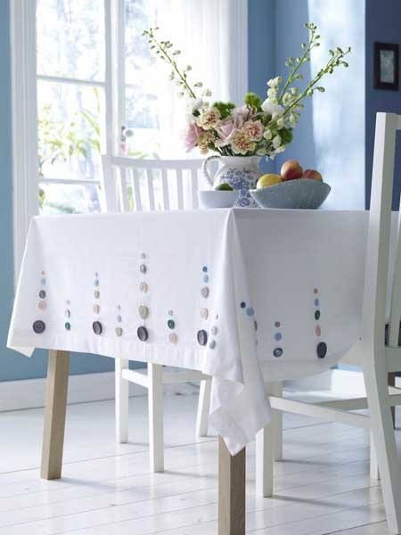 A pretty button tablecloth for cottage, country,  shabby chic or pretty much any