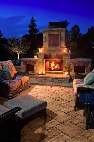 Backyard patio, outdoor fireplace I love.