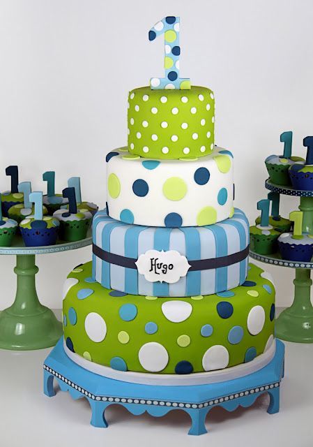 Blue & Green polka dot cake