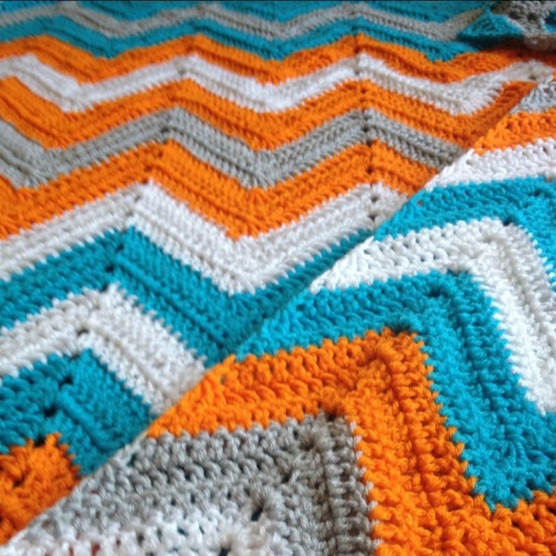 Chevron pattern crocheted blanket. These colors are great. Must make.