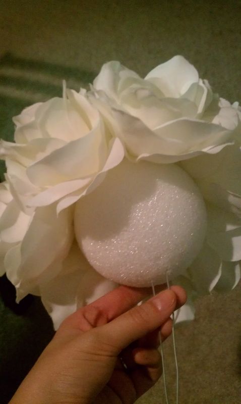 DIY Silk Rose Pomander Centerpiece :  wedding centerpiece kissing ball pomander
