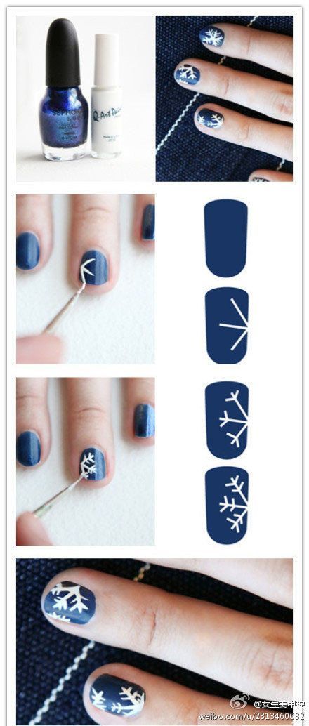 DIY Snowflakes Nail Design