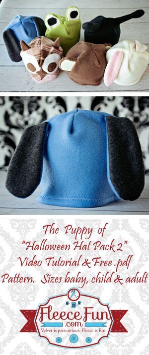 Easy to make puppy hat in sizes baby to adult.  Free pdf pattern and step by ste