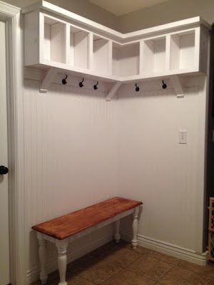 Pearls, Pinstripes & Peanut Butter: Mudroom Makeover   Awesome shelving in mudro