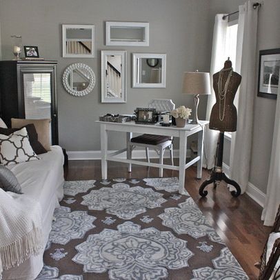 Sherwin Williams- Mindful Gray paint. Our Master Bedroom Paint Color.  Love rug