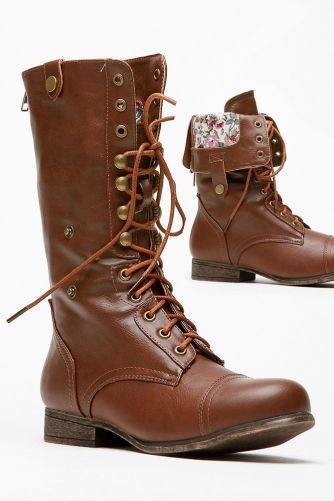Bamboo Fold Over Floral Print Combat Boot