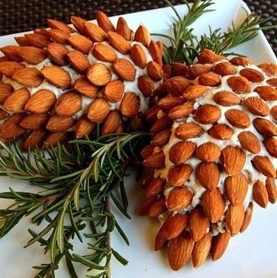 Cheese Spread decorated like pine cones.- so neat for Christmas!.