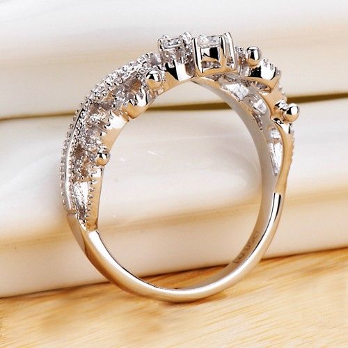 Exquisite Princess Crown Cubic Zirconia 925 Sterling Silver Wedding Ring Engagement Ring
