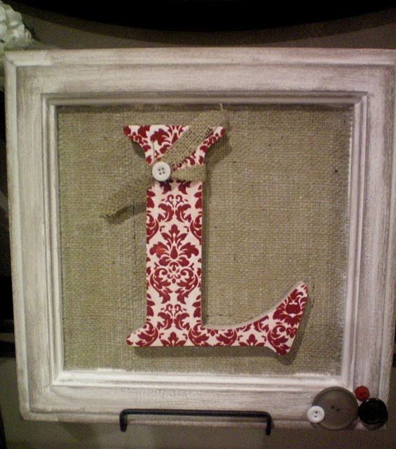 Framed monogram with burlap background. This would be cute to hang in the entryw