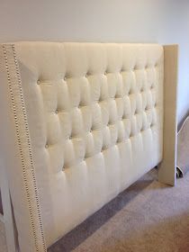 Lisa the Lazy Blogger: DIY Upholstered Headboard with Nailhead Detailed Arms