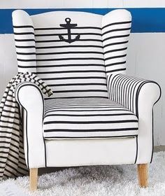 Nautical white and blue striped chair with anchor