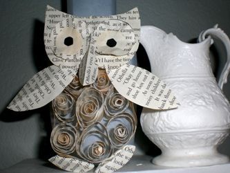Ripped up book pages become adorable owl ornament