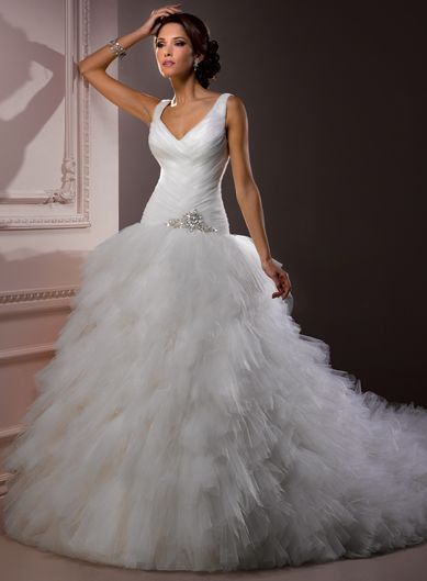 Straps Dropped waist Ball Gown Tulle wedding dress
