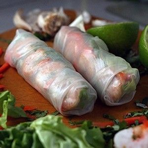 Vietnamese Spring Rolls; stuffed with succulent shrimp, vibrant mint, rice noodl