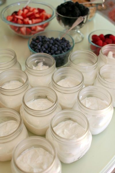 yogurt bar! yogurt, fruit, and granola cute for morning shower.