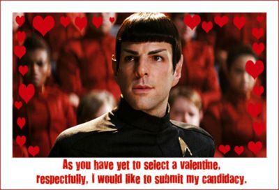 A Vulcan valentine. If someone gave this to me I dont think I can describe my ha